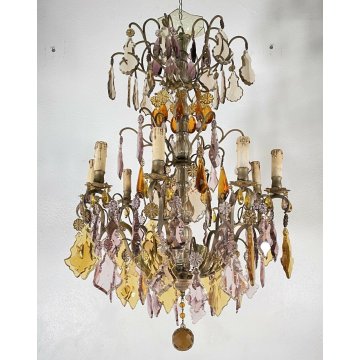 LAMPADARIO SOFFITTO LIBERTY MARIA TERESA VETRO BOEMIA PRIM 1900 GOCCE GLASS LAMP