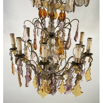 LAMPADARIO SOFFITTO LIBERTY MARIA TERESA VETRO BOEMIA PRIM 1900 GOCCE GLASS LAMP