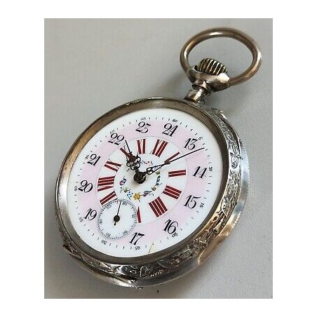 Grande ANTICO OROLOGIO TASCA epoca 1900 ARGENTO 800 cesellato OLD POCKET WATCH