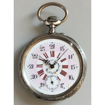 Grande ANTICO OROLOGIO TASCA epoca 1900 ARGENTO 800 cesellato OLD POCKET WATCH