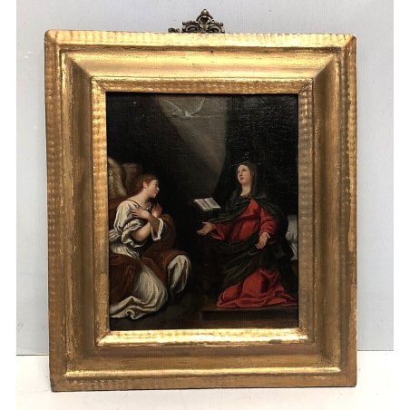 ANTICO PICCOLO DIPINTO OLIO TELA ATTR. F. Albani "Annunciazione" RELIGIOSO '600