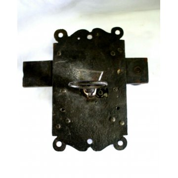 GRANDE RARA ANTICA SERRATURA ferro battuto con CHIAVE 1600 DOOR LOCK IRON KEY   
