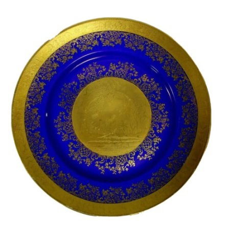 PIATTO COLLEZIONE PARATA CERAMICA BAVARIA GERMANY BLU ORO dipinto EPOCA PLATE 