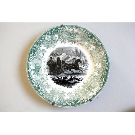  ANTICO PIATTO PARETE DECORATIVO Hongpié BIANCO NERO VERDE FIGURE CAVALLO SLITTA