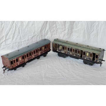 COPPIA CARROZZA PASSEGGERI LATTA antico EPOCA 900 vagone treno TRENINO MARKLIN ?