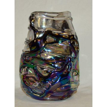 PARTICOLARE AFFASCINANTE VASO VETRO MDINA MICHAEL HARRIS  GLASS VASE CARNIVAL 