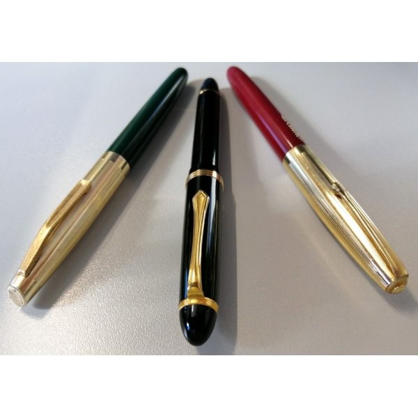 Set 3pz. COLLEZIONE Penna Stilografica TAPPO DORATO stylo VINTAGE FOUNTAIN  PEN