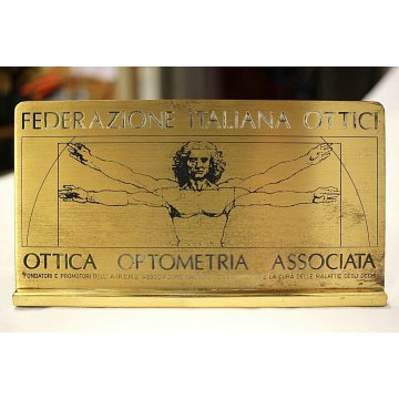 TARGA OTTONE Federazione Italiana Ottici UOMO DI VITRUVIO EPOCA 1996 Logo Fregio