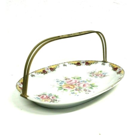 ANTICO PIATTO PORCELLANA Limoges ALZATA PORTA FRUTTA BOUQUET FIORI FRANCE '900