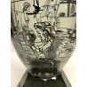 ANTICO VASO VETRO FUME' MURANO LIBERTY DECORO LAMINA ARGENTO ISTORIATO EPOCA '30