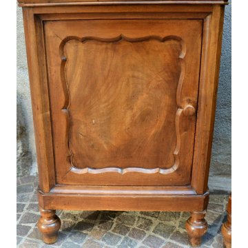 ANTICA COPPIA COMODINO CAPPUCCINO epoca 800 LEGNO NOCE SCOLPITO OLD NIGHTSTANDS