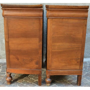 ANTICA COPPIA COMODINO CAPPUCCINO epoca 800 LEGNO NOCE SCOLPITO OLD NIGHTSTANDS
