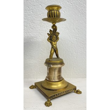 ANTICA COPPIA CANDELABRO PUTTI ARGENTO VERMEIL 800 CANDELIERE PORTA CANDELA LUMI