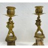 ANTICA COPPIA CANDELABRO PUTTI ARGENTO VERMEIL 800 CANDELIERE PORTA CANDELA LUMI