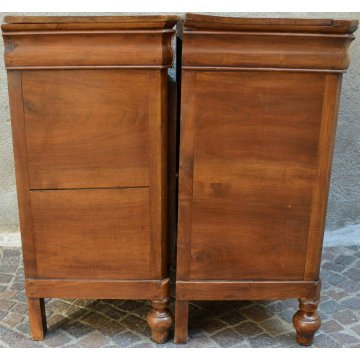 ANTICA COPPIA COMODINO CAPPUCCINO epoca 800 LEGNO NOCE SCOLPITO OLD NIGHTSTANDS