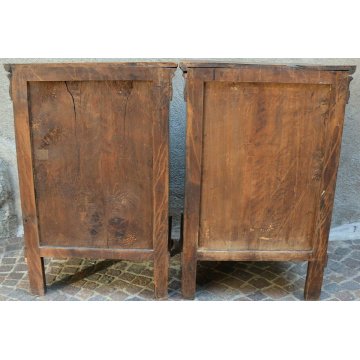 ANTICA COPPIA COMODINO CAPPUCCINO epoca 800 LEGNO NOCE SCOLPITO OLD NIGHTSTANDS