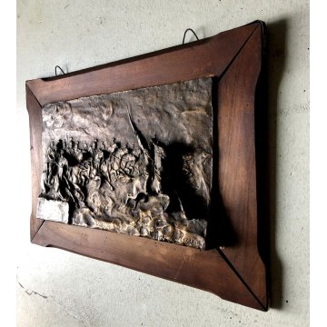 ANTICA PLACCA SCULTURA BASSORILIEVO BRONZO B. Rizzi SCENA BATTAGLIA CAVALLO '800
