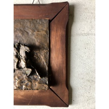 ANTICA PLACCA SCULTURA BASSORILIEVO BRONZO B. Rizzi SCENA BATTAGLIA CAVALLO '800