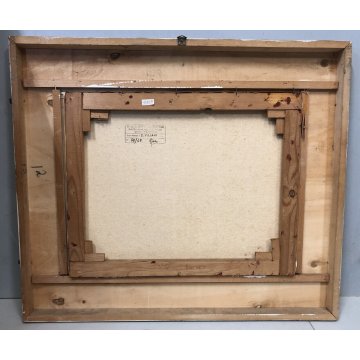 QUADRO DIPINTO OLIO ASTRATTO Enrico Villani PAESAGGIO MARINA NOTTURNO BARCHE '70