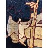 QUADRO DIPINTO OLIO ASTRATTO Enrico Villani PAESAGGIO MARINA NOTTURNO BARCHE '70