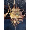 QUADRO DIPINTO OLIO ASTRATTO Enrico Villani PAESAGGIO MARINA NOTTURNO BARCHE '70