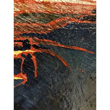 QUADRO DIPINTO OLIO ASTRATTO Enrico Villani PAESAGGIO MARINA NOTTURNO BARCHE '70