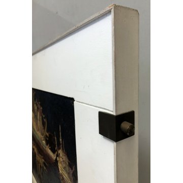 QUADRO DIPINTO OLIO ASTRATTO Enrico Villani PAESAGGIO MARINA NOTTURNO BARCHE '70