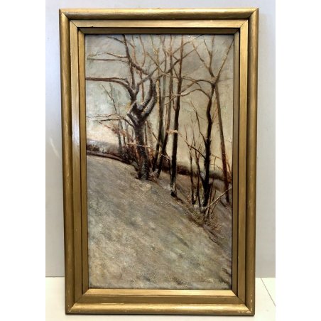 QUADRO OLIO Nino Belotti PAESAGGIO FLUVIALE INVERNALE CASTELLETTO TICINO NEVE