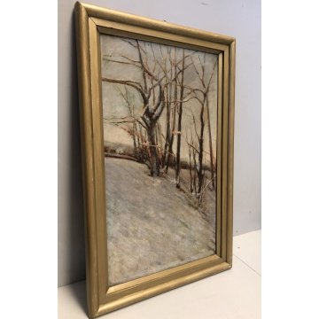 QUADRO OLIO Nino Belotti PAESAGGIO FLUVIALE INVERNALE CASTELLETTO TICINO NEVE