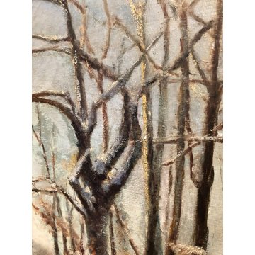 QUADRO OLIO Nino Belotti PAESAGGIO FLUVIALE INVERNALE CASTELLETTO TICINO NEVE