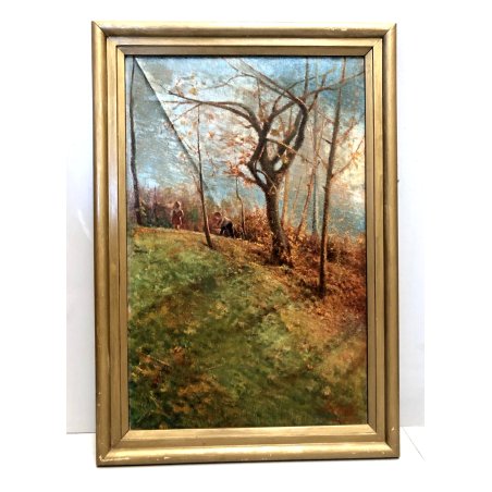 QUADRO OLIO Nino Belotti PAESAGGIO CAMPESTRE AUTUNNALE FIGURE CASTELLETTO TICINO