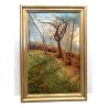 QUADRO OLIO Nino Belotti PAESAGGIO CAMPESTRE AUTUNNALE FIGURE CASTELLETTO TICINO