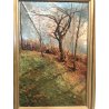 QUADRO OLIO Nino Belotti PAESAGGIO CAMPESTRE AUTUNNALE FIGURE CASTELLETTO TICINO