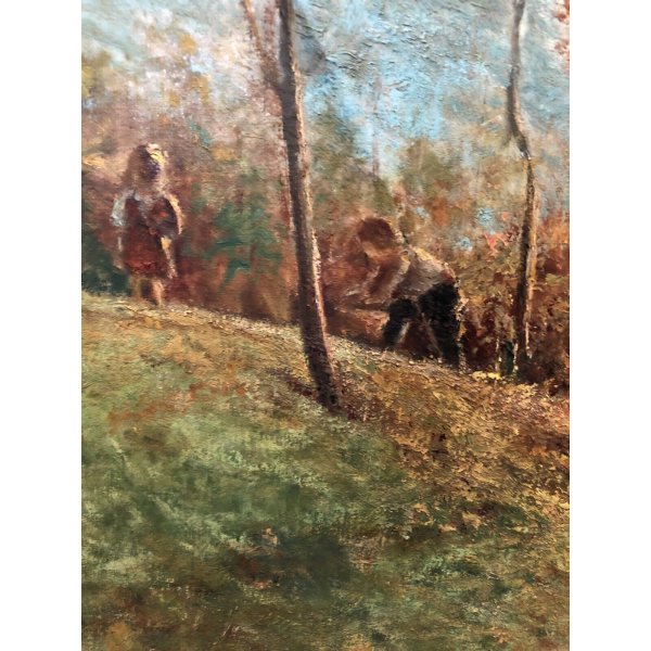 QUADRO OLIO Nino Belotti PAESAGGIO CAMPESTRE AUTUNNALE FIGURE CASTELLETTO  TICINO