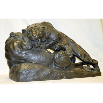 ANTICA ENORME SCULTURA BRONZO PANTERA VANNETTI ANGIOLO TIGRE BRONZE SCULPTURE FR