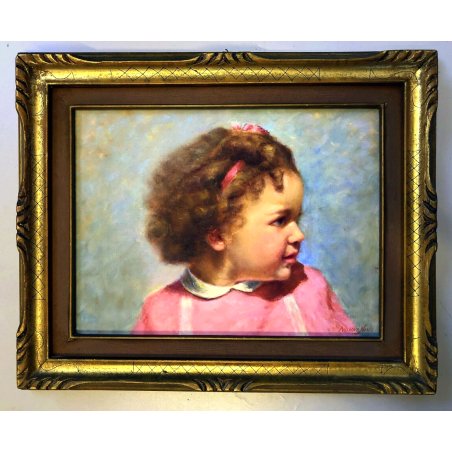 ANTICO QUADRO DIPINTO OLIO TELA Nino Belotti  RITRATTO di BAMBINA EPOCA '900