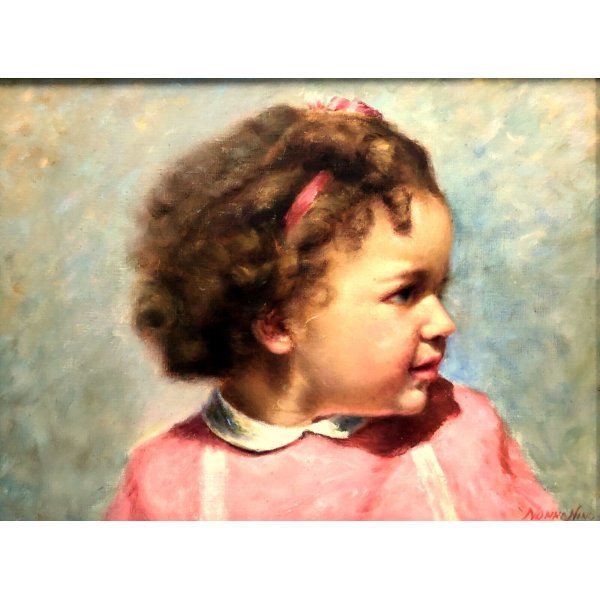 ANTICO QUADRO DIPINTO OLIO TELA Nino Belotti RITRATTO di BAMBINA EPOCA '900