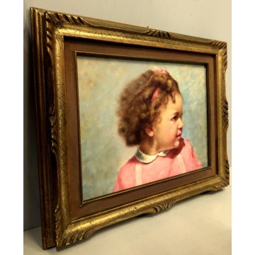ANTICO QUADRO DIPINTO OLIO TELA Nino Belotti  RITRATTO di BAMBINA EPOCA '900