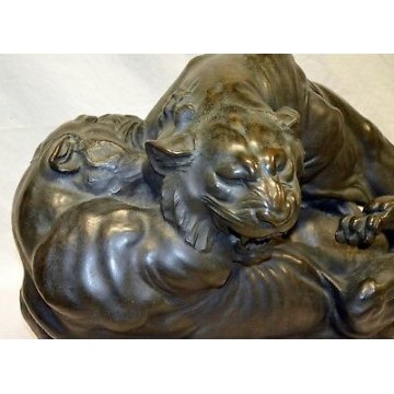 ANTICA ENORME SCULTURA BRONZO PANTERA VANNETTI ANGIOLO TIGRE BRONZE SCULPTURE FR