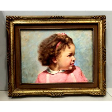 ANTICO QUADRO DIPINTO OLIO TELA Nino Belotti  RITRATTO di BAMBINA EPOCA '900