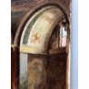 ANTICO DIPINTO OLIO TELA Nino Belotti Interno CHIESA PULPITO LOMBARDIA EPOCA 900