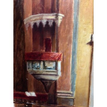 ANTICO DIPINTO OLIO TELA Nino Belotti Interno CHIESA PULPITO LOMBARDIA EPOCA 900