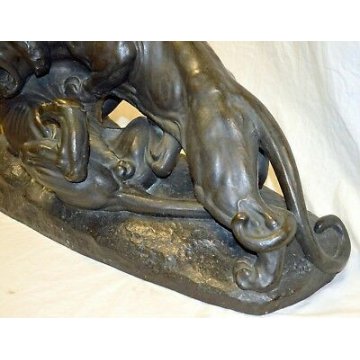 ANTICA ENORME SCULTURA BRONZO PANTERA VANNETTI ANGIOLO TIGRE BRONZE SCULPTURE FR