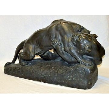 ANTICA ENORME SCULTURA BRONZO PANTERA VANNETTI ANGIOLO TIGRE BRONZE SCULPTURE FR