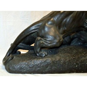 ANTICA ENORME SCULTURA BRONZO PANTERA VANNETTI ANGIOLO TIGRE BRONZE SCULPTURE FR