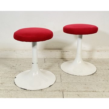 COPPIA SGABELLO STILE KNOLL TULIP FERRO SEDUTA NUOVA ROSSA ANNI 70 VINTAGE SEDIA