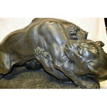ANTICA ENORME SCULTURA BRONZO PANTERA VANNETTI ANGIOLO TIGRE BRONZE SCULPTURE FR