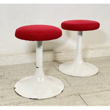 COPPIA SGABELLO STILE KNOLL TULIP FERRO SEDUTA NUOVA ROSSA ANNI 70 VINTAGE SEDIA