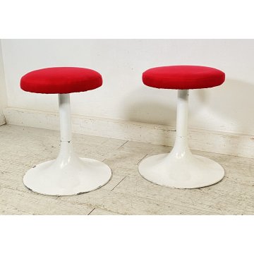COPPIA SGABELLO STILE KNOLL TULIP FERRO SEDUTA NUOVA ROSSA ANNI 70 VINTAGE SEDIA