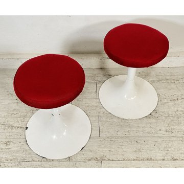 COPPIA SGABELLO STILE KNOLL TULIP FERRO SEDUTA NUOVA ROSSA ANNI 70 VINTAGE SEDIA